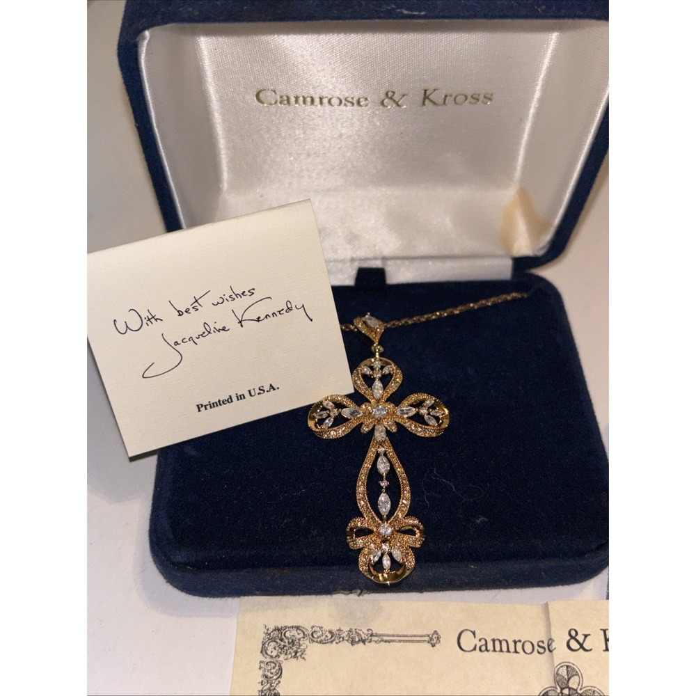 Camrose & Kross JBK Vintage Gold Tone Cross Pendant Necklace Certificate In Box - Picture 5 of 5